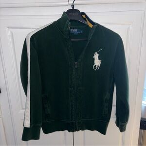 Polo by Ralph Lauren Dark Green Zip-Up Hoodie with White Sleeve Stripe